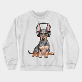 Watercolor Doberman Pinscher Dog with Headphones Crewneck Sweatshirt